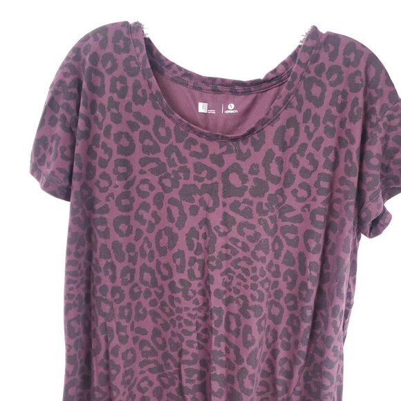 Xersion Womens Purple Black Leopard Animal Print Shrt Slv Front Tie Knot Sz L - Picture 2 of 8